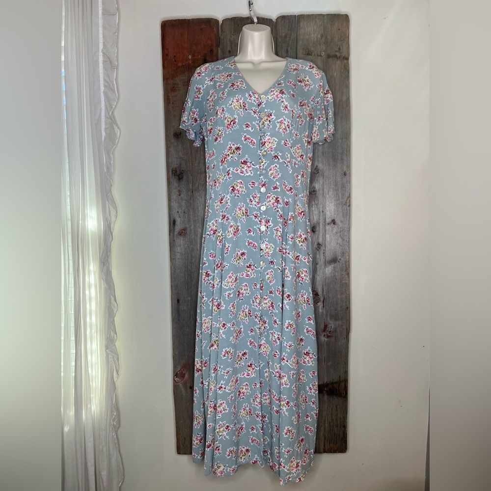 Vintage 90s CDC Floral Button Front Prairie Shabby Chic Dress Size Small